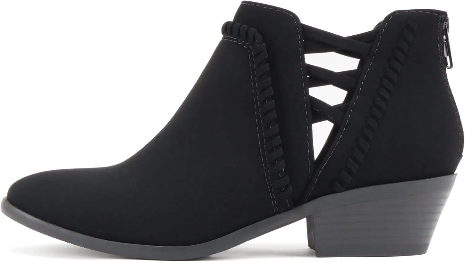 Soda Sincere Women's Low Ankle Heel Bootie with Elastic Cross Straps