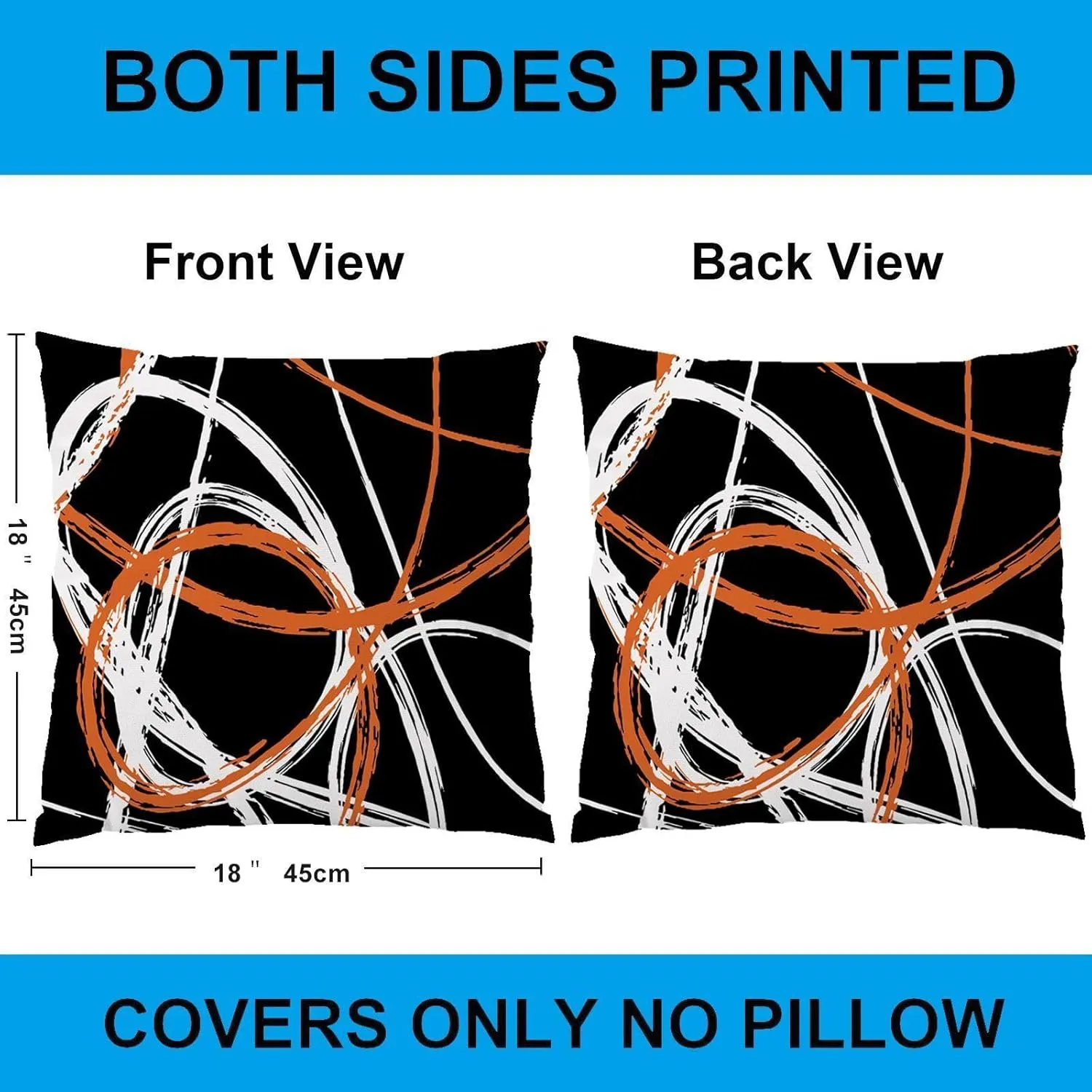 Sofa Pillow Covers 18x18 Set of 4, Modern Outdoor Black Orange Abstract Stripes Grey White Geometric Velvet Decorative Pillows Case for Couch Living Room Playroom Bedroom Home Hidden Zipper