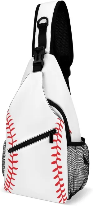 Softball Laces Sling Bag Crossbody for Women Men Lightweight Adjustable Extender Strap Red Baseball Shoulder Backpack with Water Bottle Holder Casual Daypack for Hiking Travel
