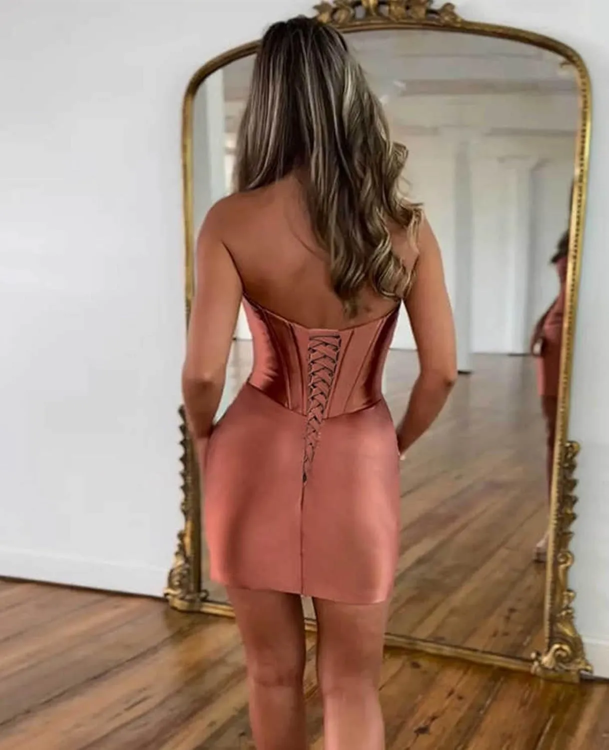 SOLODISH Short Homecoming Dresses for Teens Strapless Pleated Satin Prom Party Gown