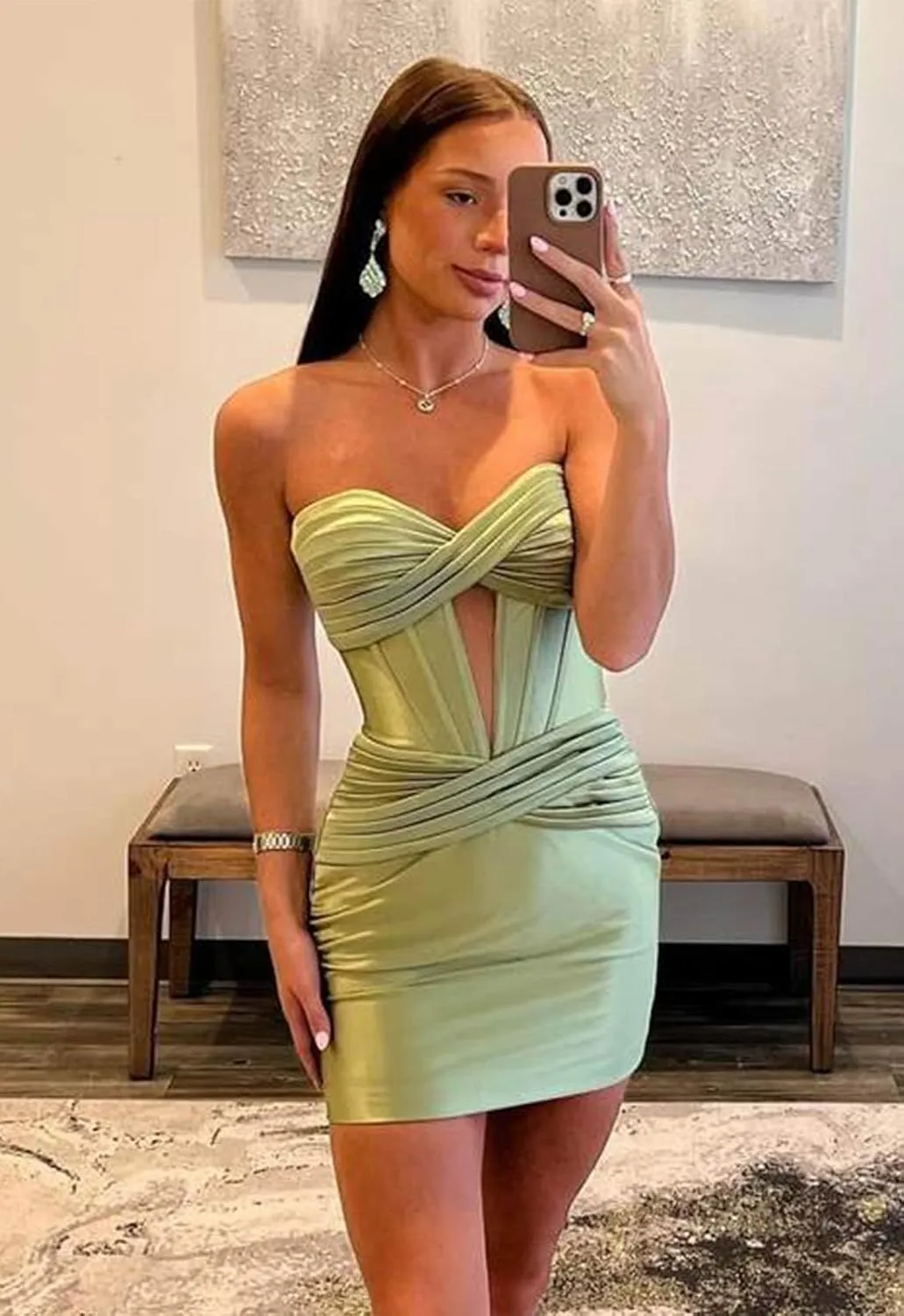 SOLODISH Short Homecoming Dresses for Teens Strapless Pleated Satin Prom Party Gown