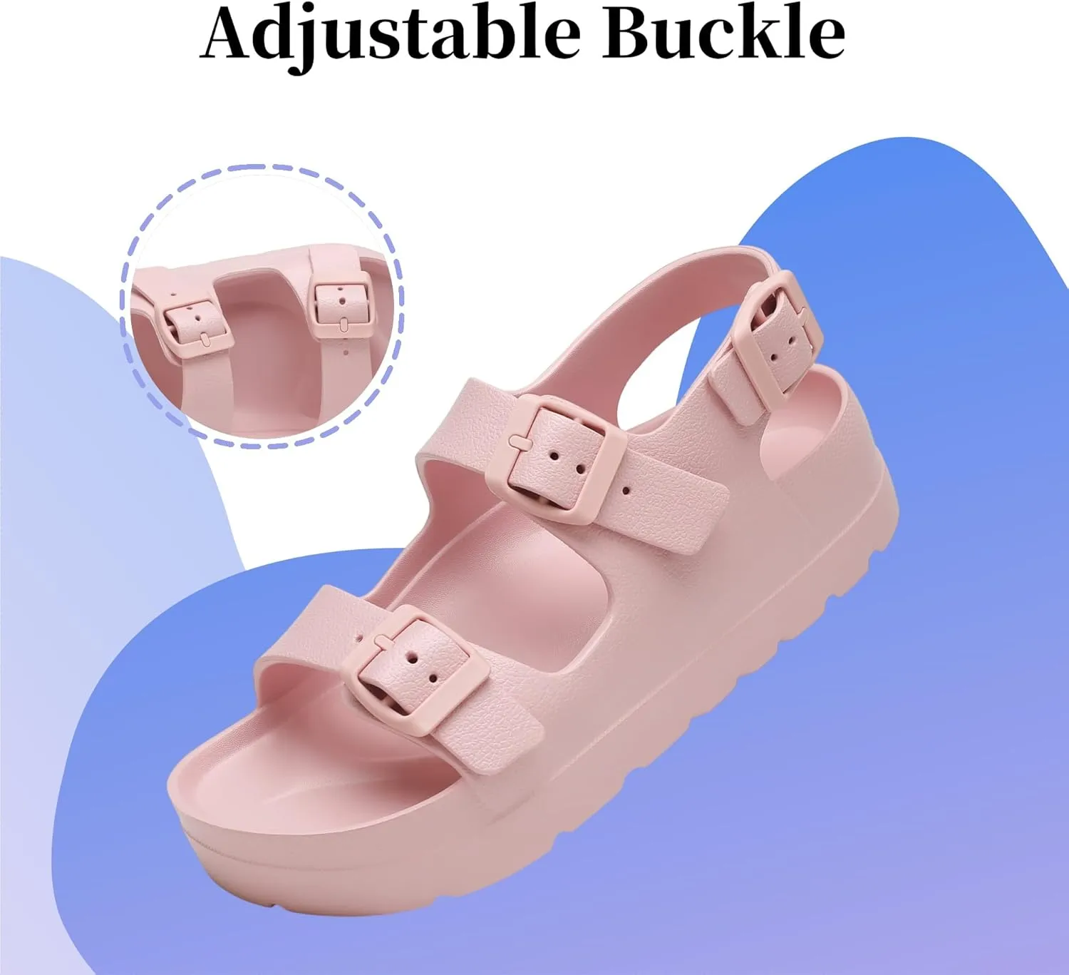 SOSOWHLTE Women's Platform Sandals with Arch Support - 3 Adjustable Straps Summer Beach Sandals, Lightweight & Slip-Resistant