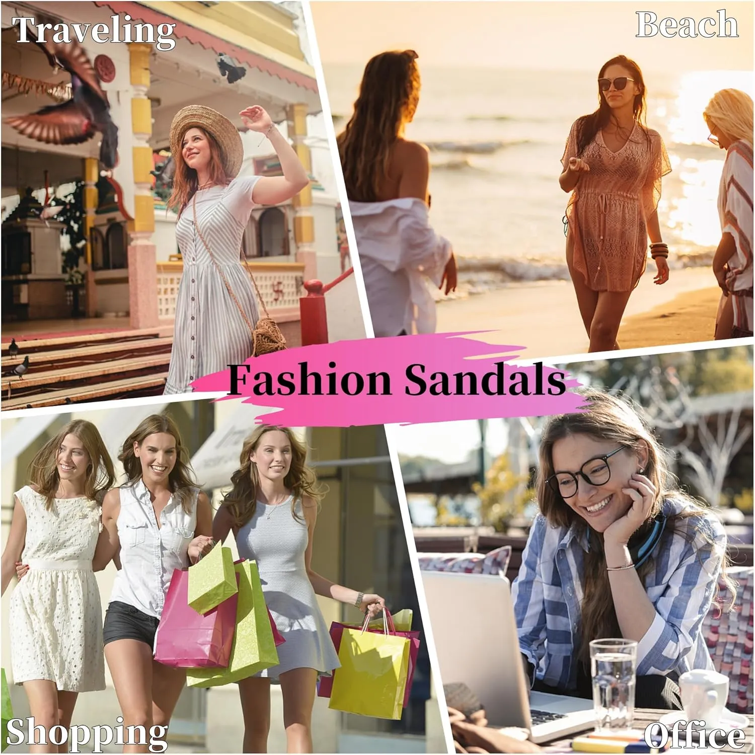 SOSOWHLTE Women's Platform Sandals with Arch Support - 3 Adjustable Straps Summer Beach Sandals, Lightweight & Slip-Resistant