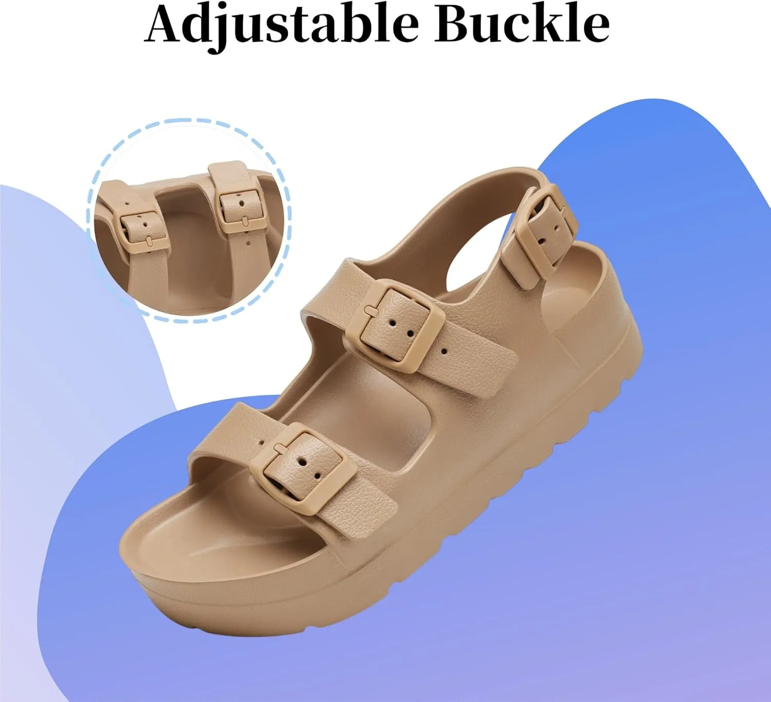 SOSOWHLTE Women's Platform Sandals with Arch Support - 3 Adjustable Straps Summer Beach Sandals, Lightweight & Slip-Resistant