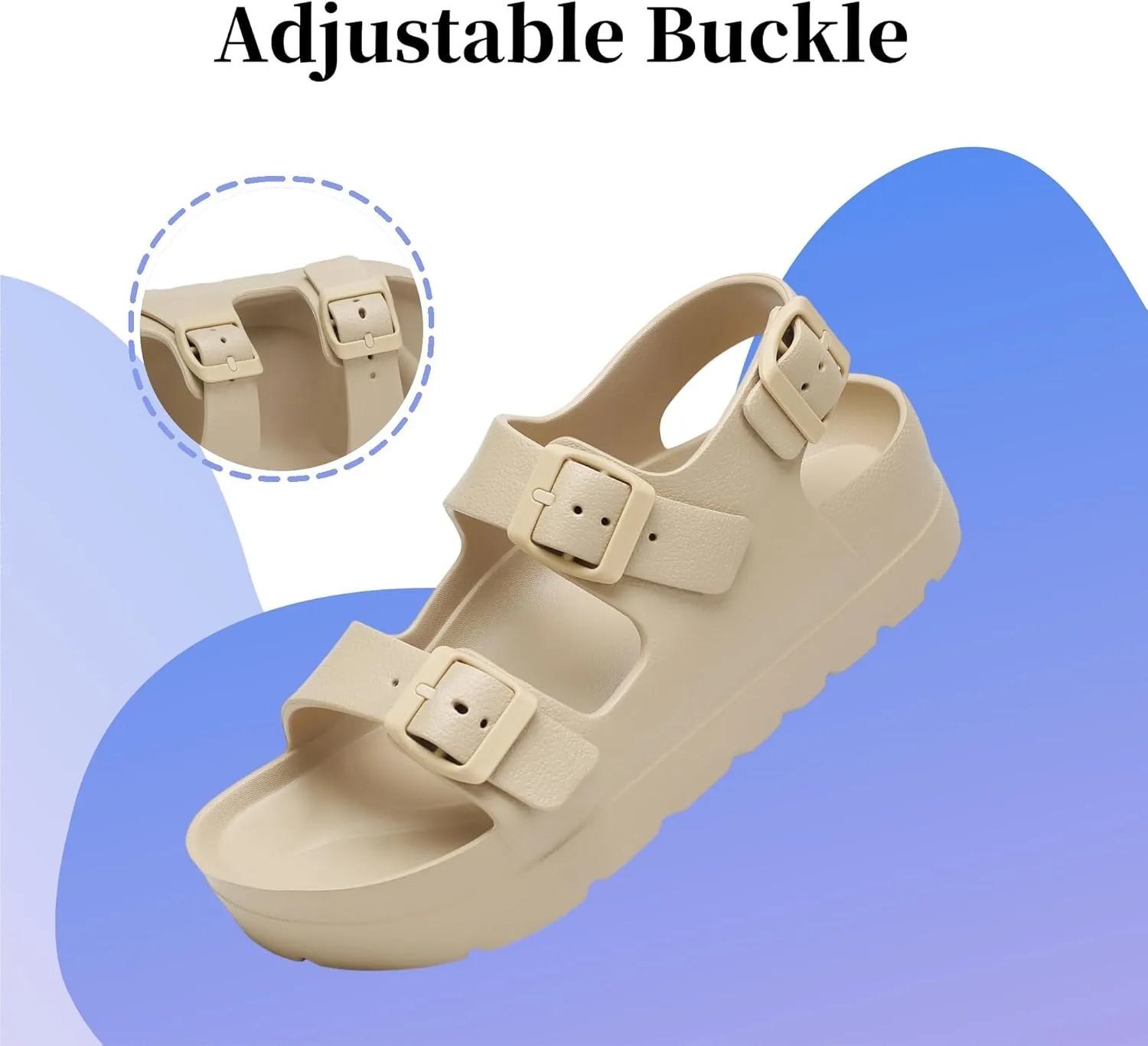 SOSOWHLTE Women's Platform Sandals with Arch Support - 3 Adjustable Straps Summer Beach Sandals, Lightweight & Slip-Resistant
