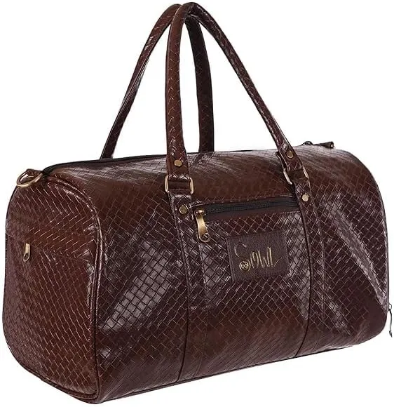 SOWL PU Leather Stylish Cabin Size Duffle Bag – Airline Friendly, Textured Design for Men and Women (Brown)