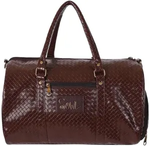 SOWL PU Leather Stylish Cabin Size Duffle Bag – Airline Friendly, Textured Design for Men and Women (Brown)