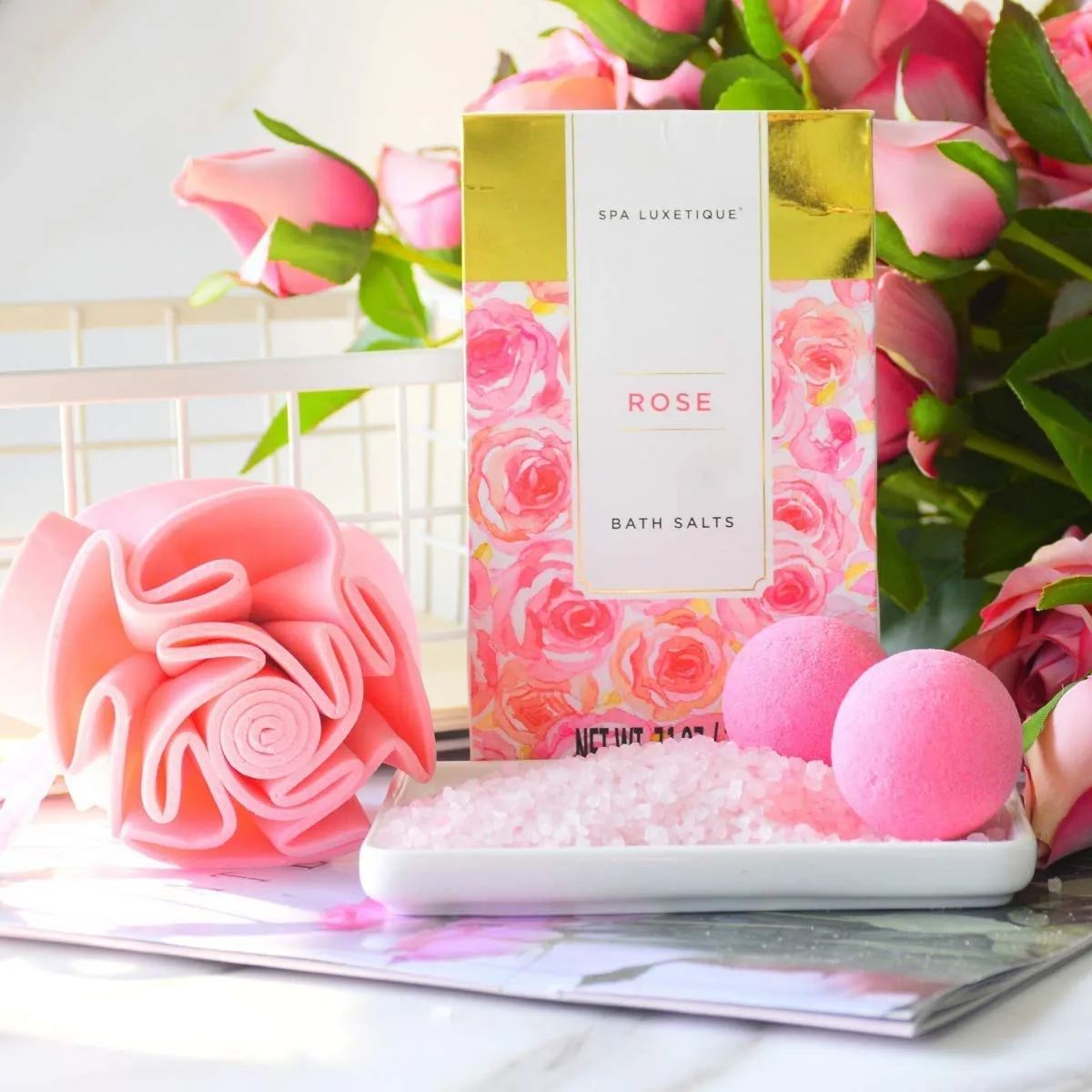 Spa Luxetique Spa Gift Set, Bath Gift Set for Women, 10 Pcs Rose Bath Set, Pink Tote Gift Bag with Shower Gel, Bubble Bath, Body Lotion, Hand Cream, Beauty Gifts for Women