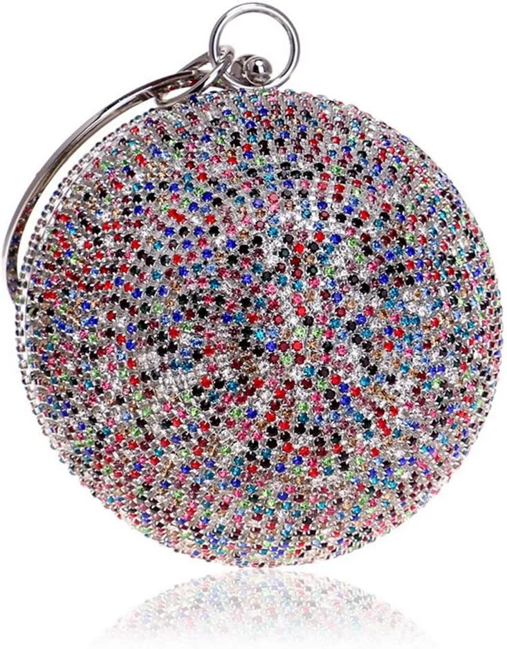 Sparkling Round Clutch Purse Women Crystal Evening Bag for Wedding Party, Silver-a, Small