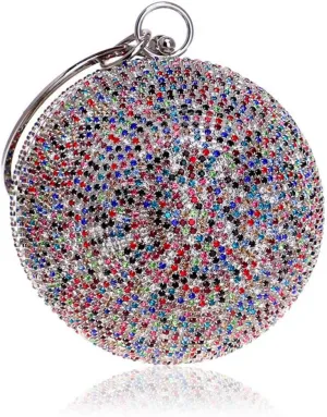 Sparkling Round Clutch Purse Women Crystal Evening Bag for Wedding Party, Silver-a, Small