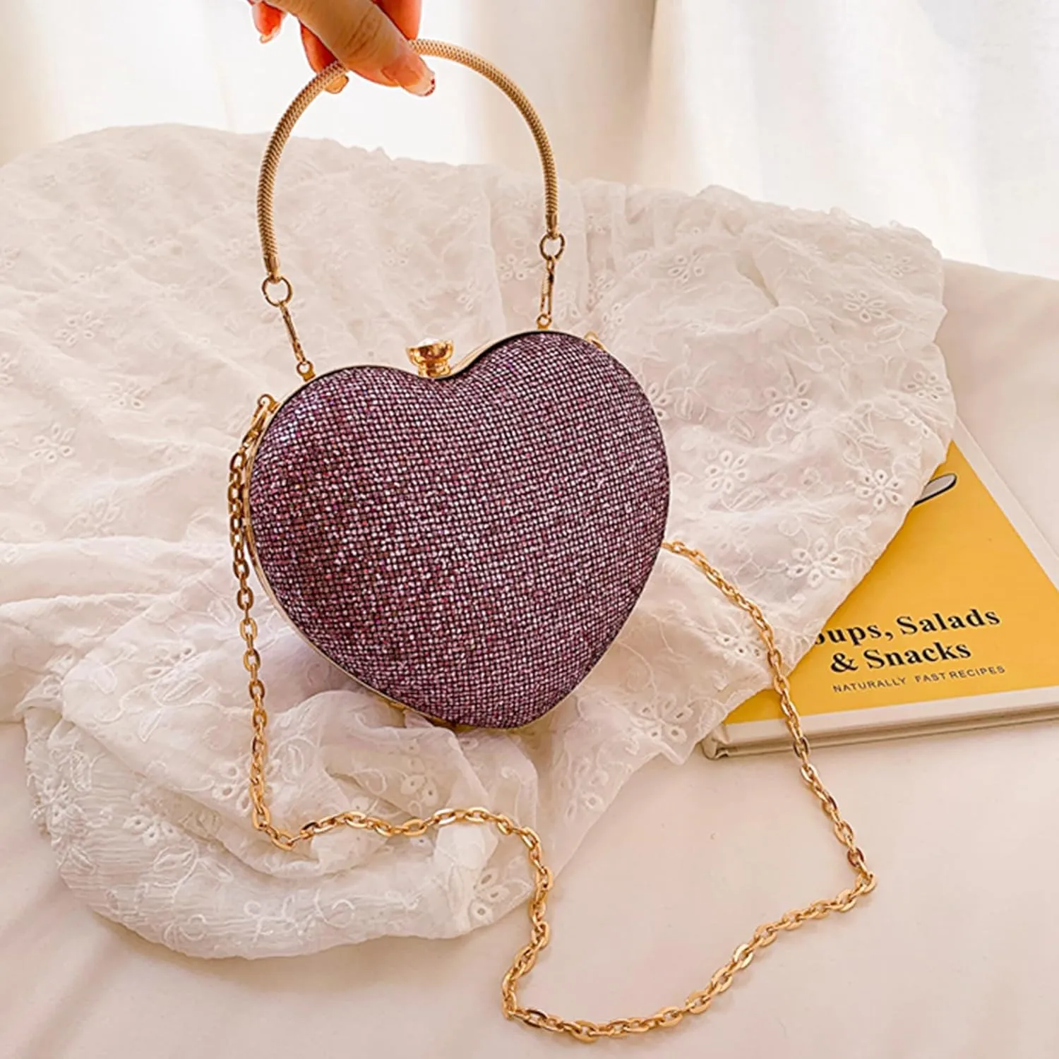 Sparkly Clutch Purses for Women Formal Clutch, Heart Shape Evening Bag, Purse Handbag for Wedding Cocktail Party