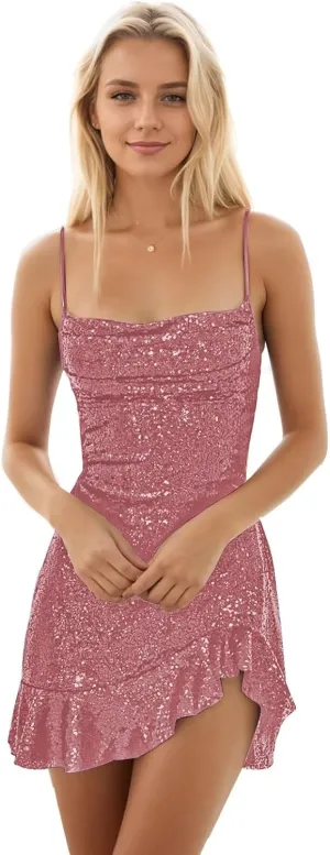 Sparkly Sequin Homecoming Dresses for Teens 2025 Spaghetti Straps Short Mini Prom Cocktail Gowns