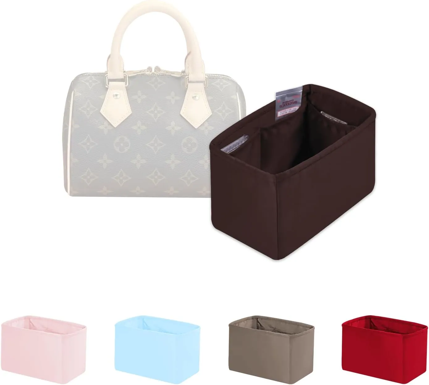 Speedy 20 Insert Bag Organizer, Inner Bag Compatible with LV Bag Speedy, Women's Purse Dividers with Silky Satin (Chocolat, Speedy20)