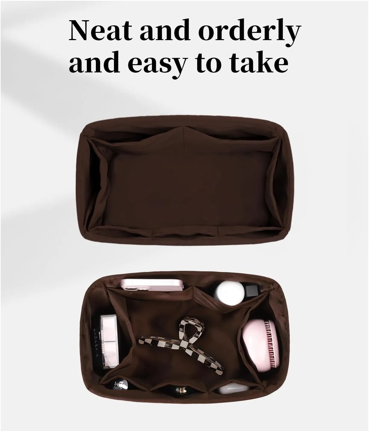 Speedy 20 Insert Bag Organizer, Inner Bag Compatible with LV Bag Speedy, Women's Purse Dividers with Silky Satin (Chocolat, Speedy20)