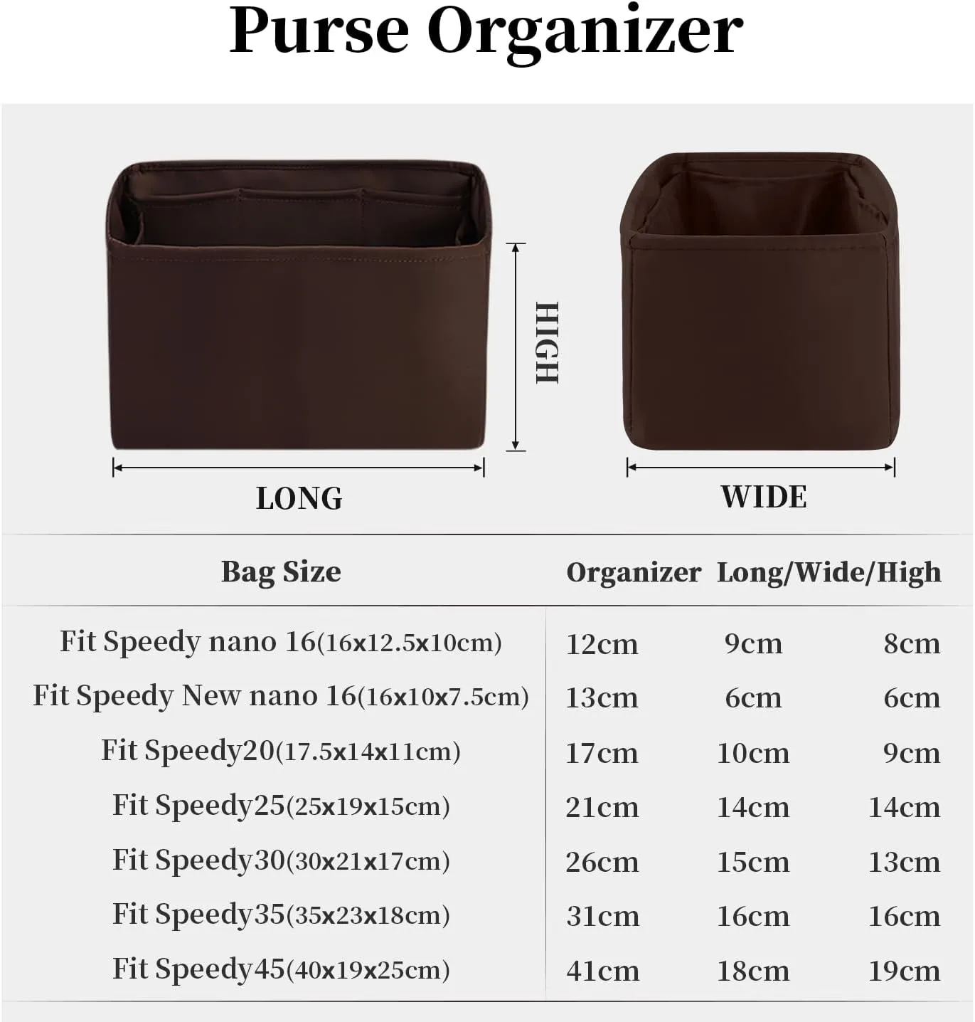 Speedy 20 Insert Bag Organizer, Inner Bag Compatible with LV Bag Speedy, Women's Purse Dividers with Silky Satin (Chocolat, Speedy20)