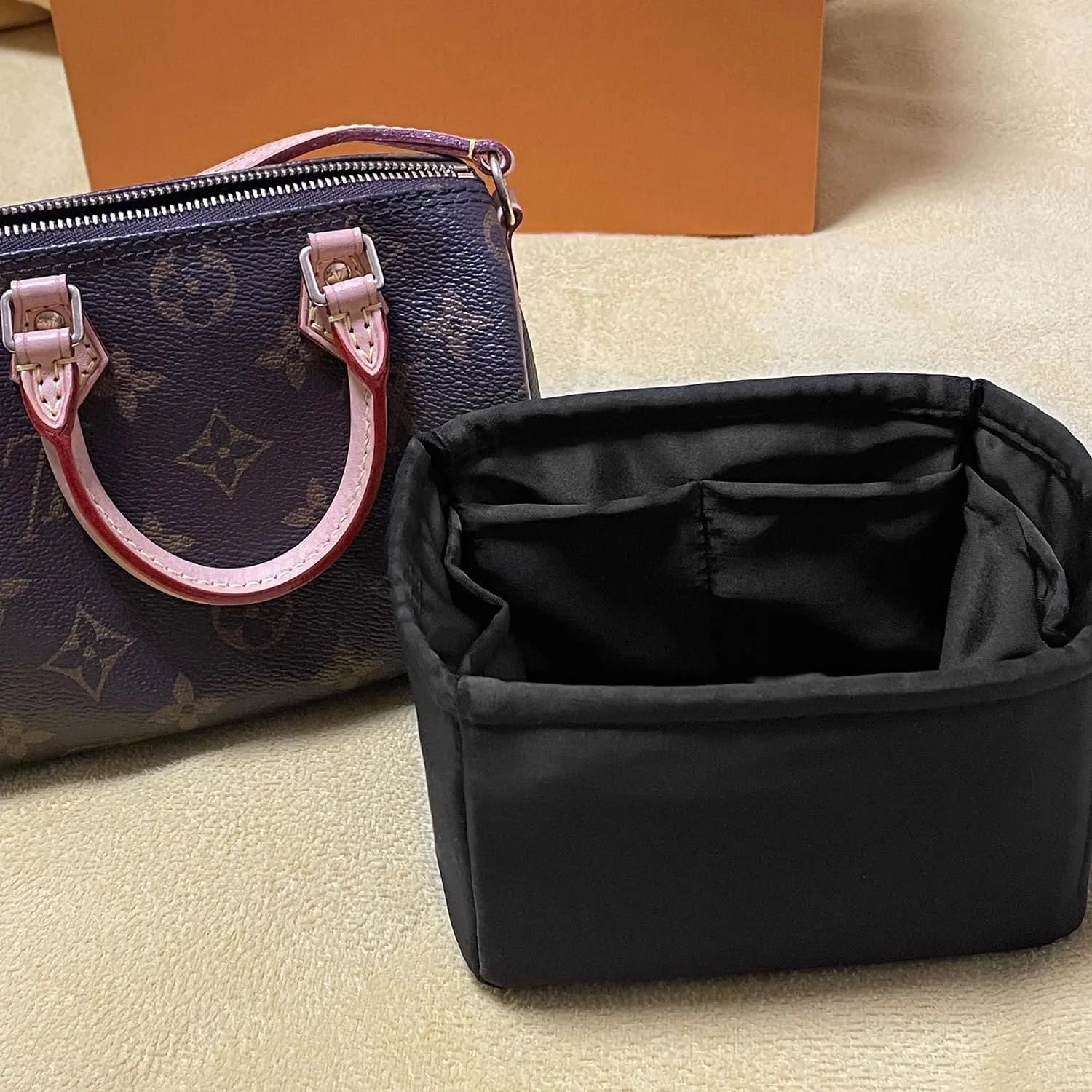 Speedy 35 Bag Organizer Insert, Silky Handbag Insert for Speedy Bags, Purse Organizer with Large Capacity, for Women Handbags (Black, Speedy35)