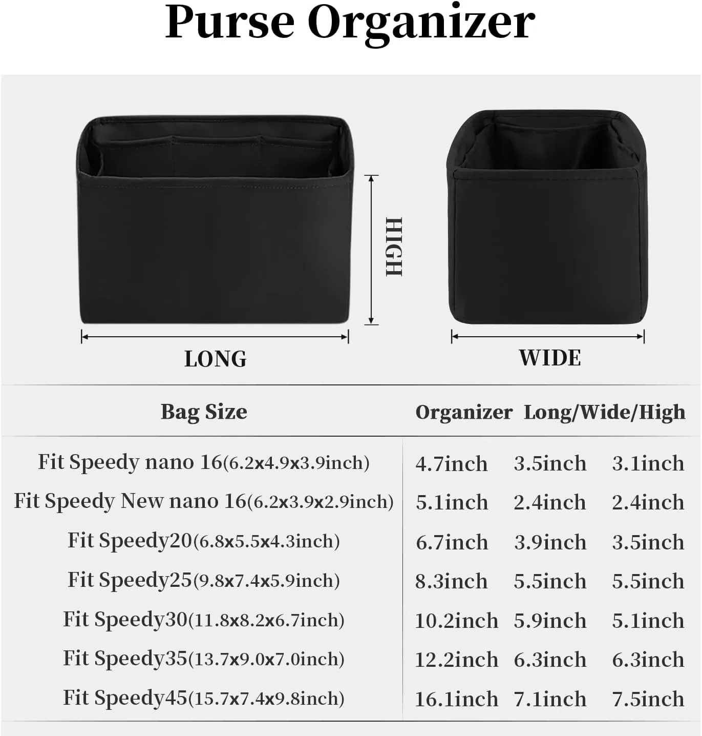 Speedy 35 Bag Organizer Insert, Silky Handbag Insert for Speedy Bags, Purse Organizer with Large Capacity, for Women Handbags (Black, Speedy35)