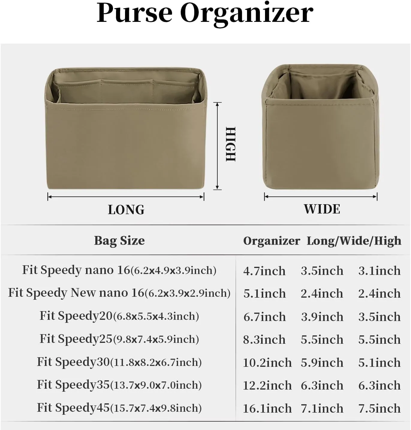 Speedy 35 Bag Organizer Insert, Silky Handbag Insert for Speedy Bags, Purse Organizer with Large Capacity, for Women Handbags (Gris tourterelle, Speedy35)