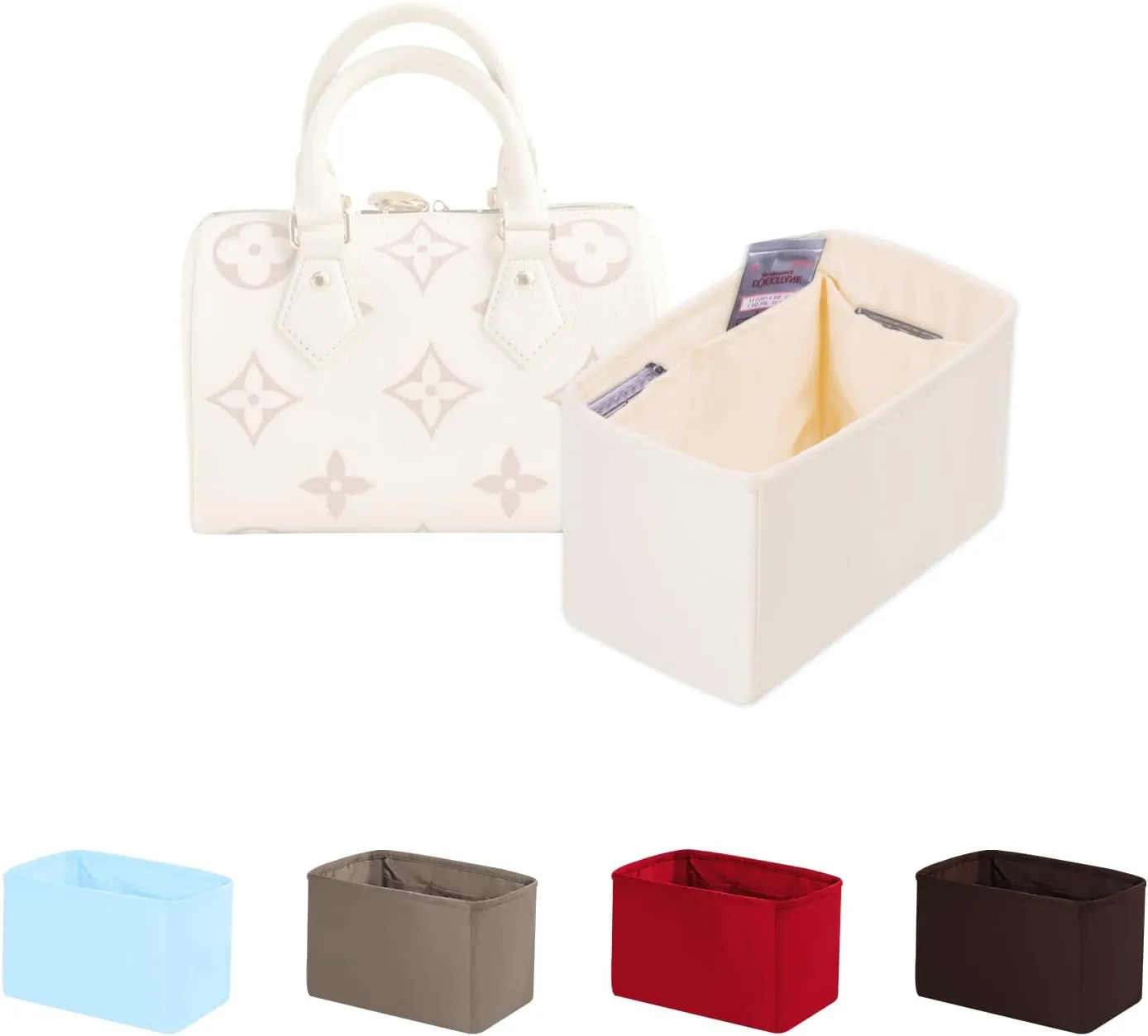 Speedy New Nano16 Insert Bag Organizer, Inner Bag Compatible with LV Bag Speedy, Women's Purse Dividers with Silky Satin (Craie, New Nano16)