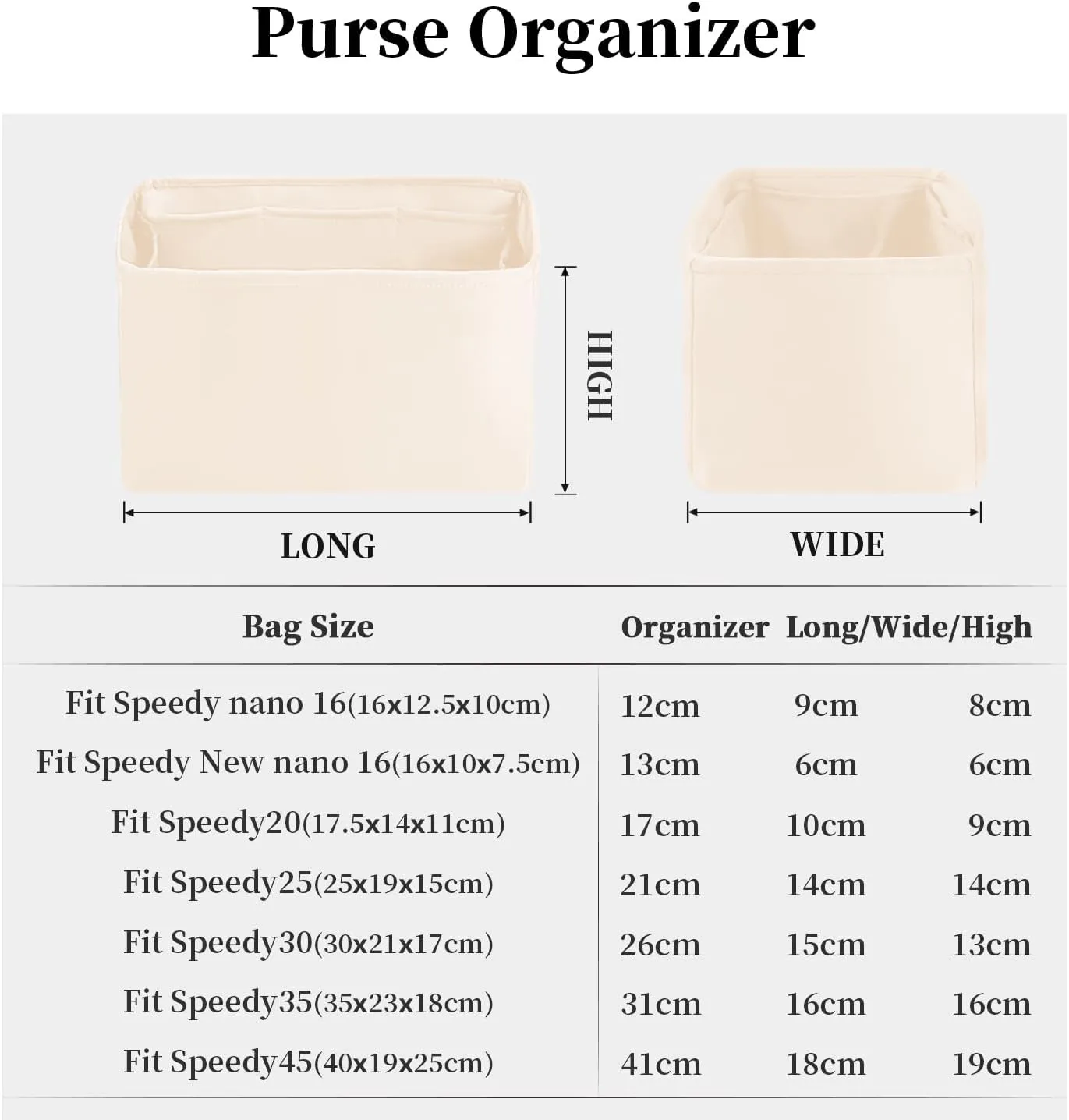 Speedy New Nano16 Insert Bag Organizer, Inner Bag Compatible with LV Bag Speedy, Women's Purse Dividers with Silky Satin (Craie, New Nano16)