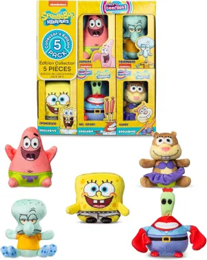 Spongebob Square Pants 5-Pack - Collectible Miniature Plush Figure, Suffed Animal, Toy Mini Soft Figure for Kids Ages 4 