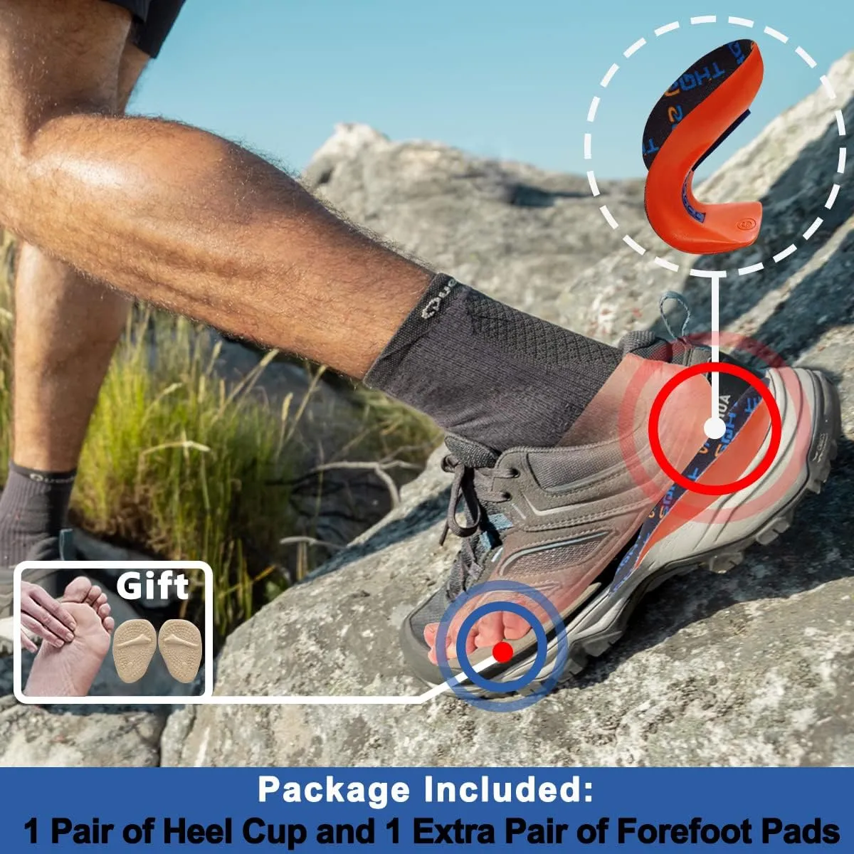 SQHT Heel Cups for Heel Pain, Heel Inserts for Heel Spurs, Plantar Fasciitis, Achilles Tendonitis Shoe Insert Provide Shock Absorption and Cushioning, 3/4 Shoe Insoles for Men (Men's 8-13)
