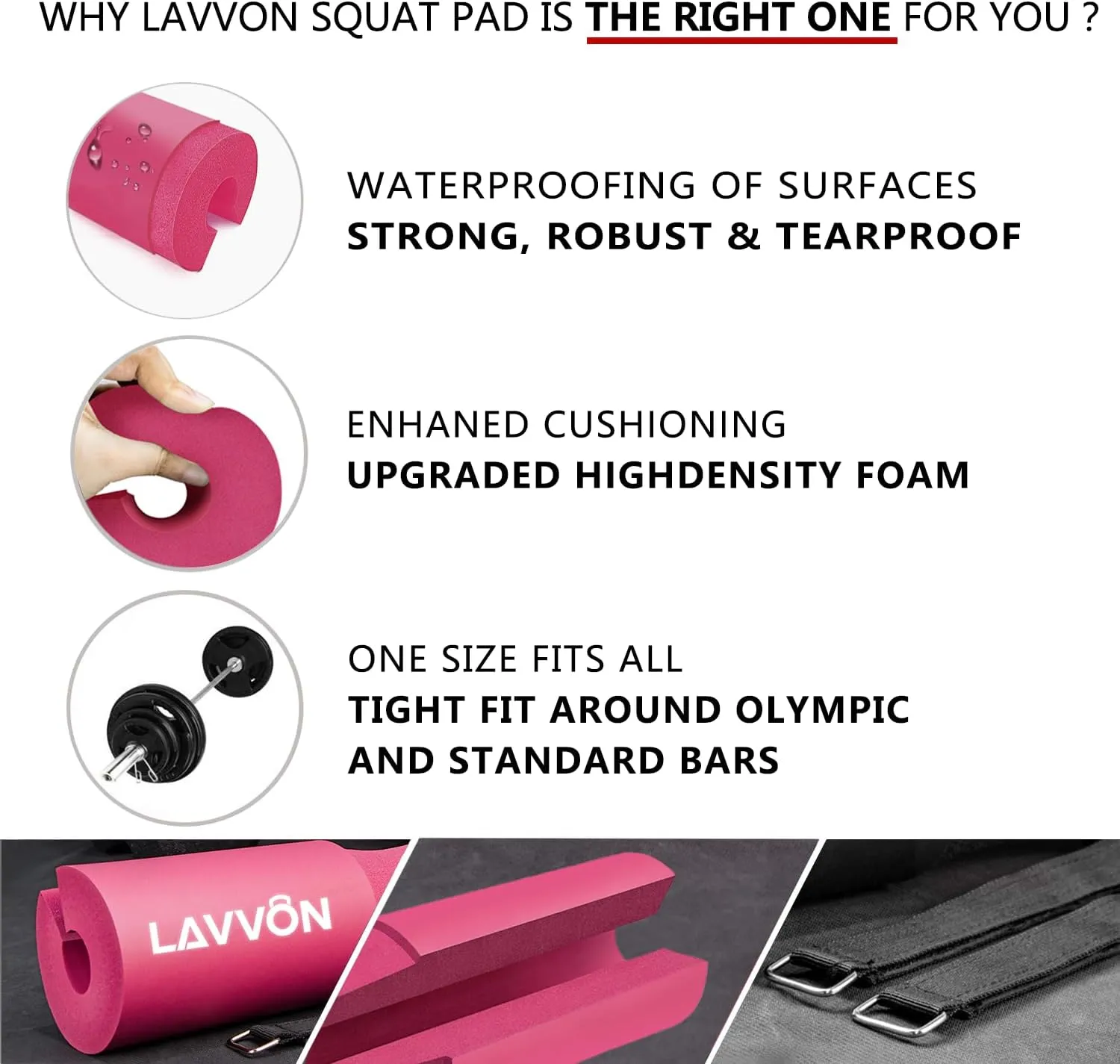 Squat Pad Set - Foam Barbell Pad for Squats Cushion, Lunges & Bar Padding for Hip Thrusts - Standard Olympic Weight Bar Pad - With Ankle Straps, Wrist Straps for Weightlifting
