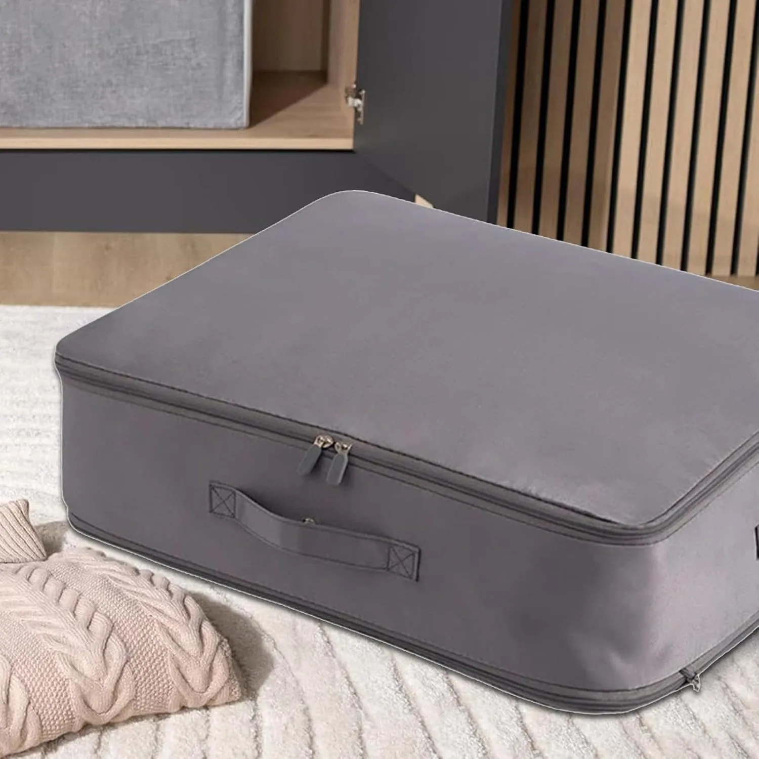 Storage Bags for Clothes, Foldable Blanket Clothing Storage Bags with Lids and Reinforced Handle, 2024 New Ultra Space Saving Se-lf Compression Organizer, Gray/L, KIP63G06BFUT80DGU