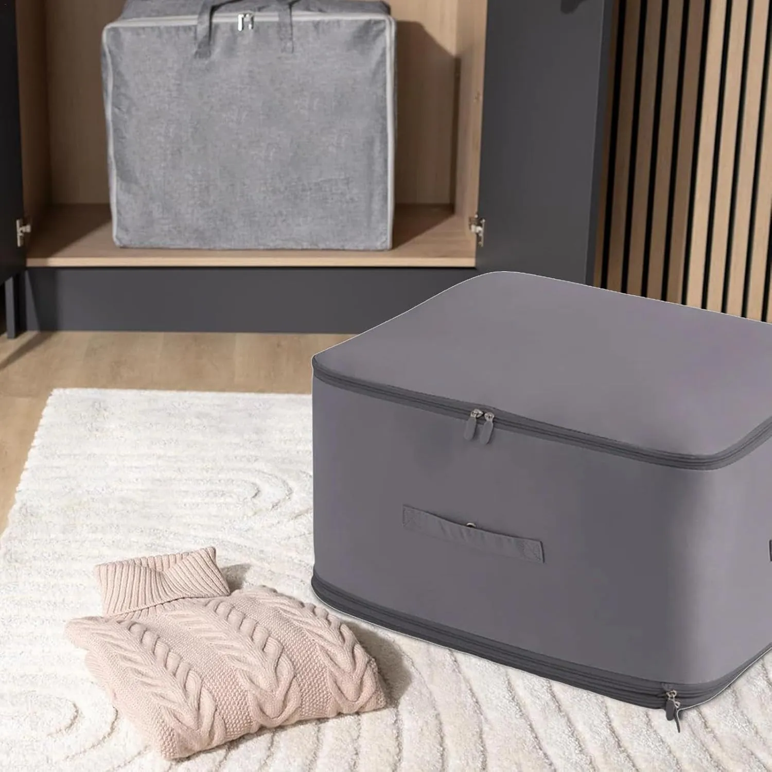 Storage Bags for Clothes, Foldable Blanket Clothing Storage Bags with Lids and Reinforced Handle, 2024 New Ultra Space Saving Se-lf Compression Organizer, Gray/XL, SQO8K3560BU0H6TPT8D