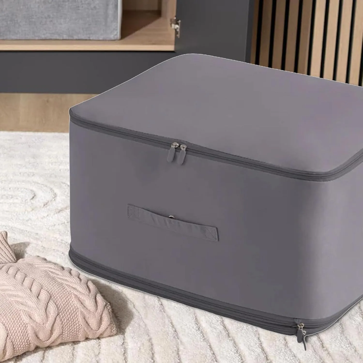 Storage Bags for Clothes, Foldable Blanket Clothing Storage Bags with Lids and Reinforced Handle, 2024 New Ultra Space Saving Se-lf Compression Organizer, Gray/XL, SQO8K3560BU0H6TPT8D