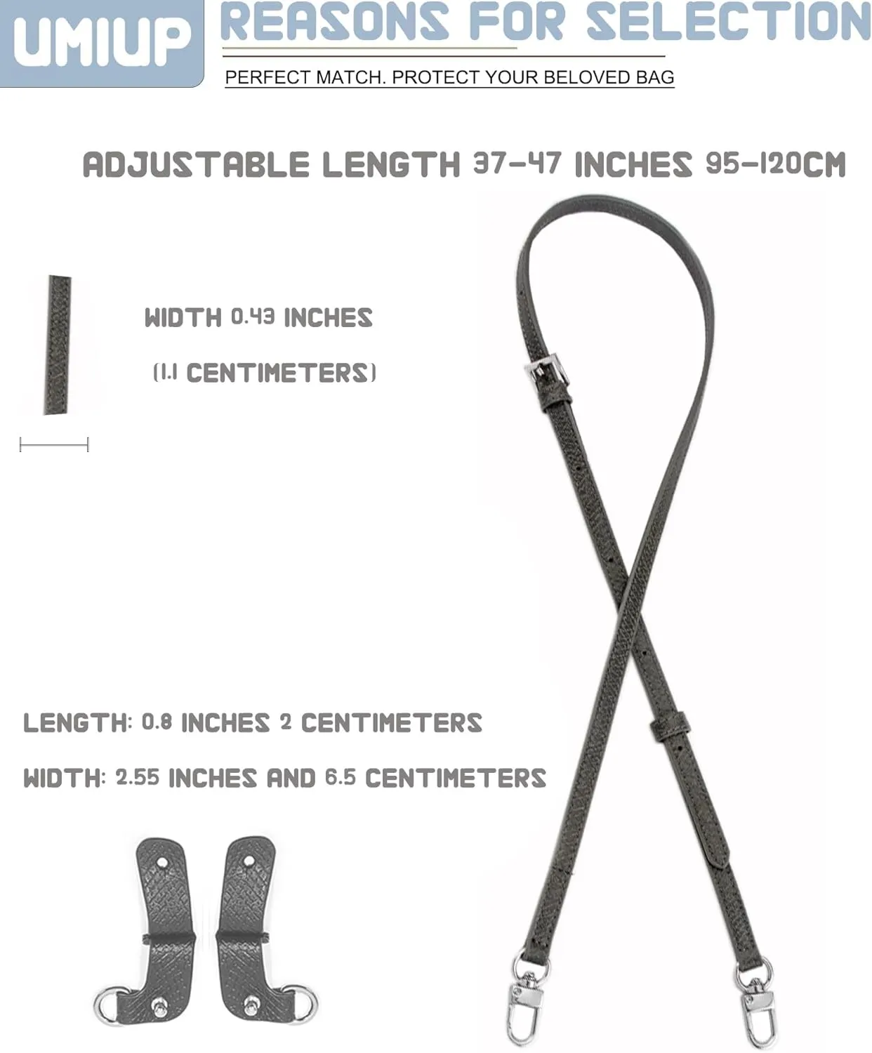 Straps Kit Compatible with Longchamp Mini Bags Shoulder Pouch, Leather Adjustable Purse Straps Crossbody Strap Compatible for Longchamp LP Xtra XS Pouch Conversion Kit GOLD Hardware GraphiteGray