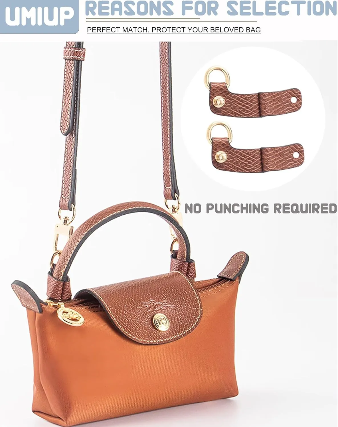 Straps Kit Compatible with Longchamp Mini Bags Shoulder Pouch, Leather Adjustable Purse Straps Crossbody Strap Compatible for Longchamp LP Xtra XS Pouch Conversion Kit GOLD Hardware GraphiteGray