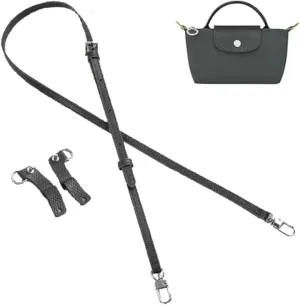 Straps Kit Compatible with Longchamp Mini Bags Shoulder Pouch, Leather Adjustable Purse Straps Crossbody Strap Compatible for Longchamp LP Xtra XS Pouch Conversion Kit GOLD Hardware GraphiteGray