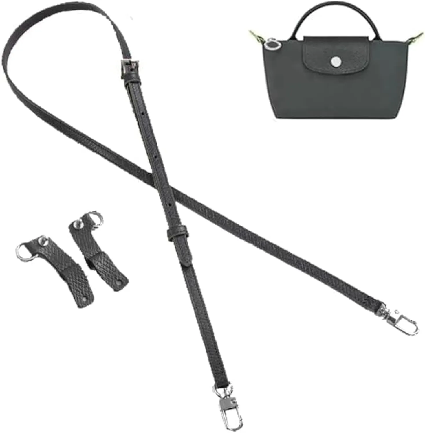 Straps Kit Compatible with Longchamp Mini Bags Shoulder Pouch, Leather Adjustable Purse Straps Crossbody Strap Compatible for Longchamp LP Xtra XS Pouch Conversion Kit GOLD Hardware GraphiteGray