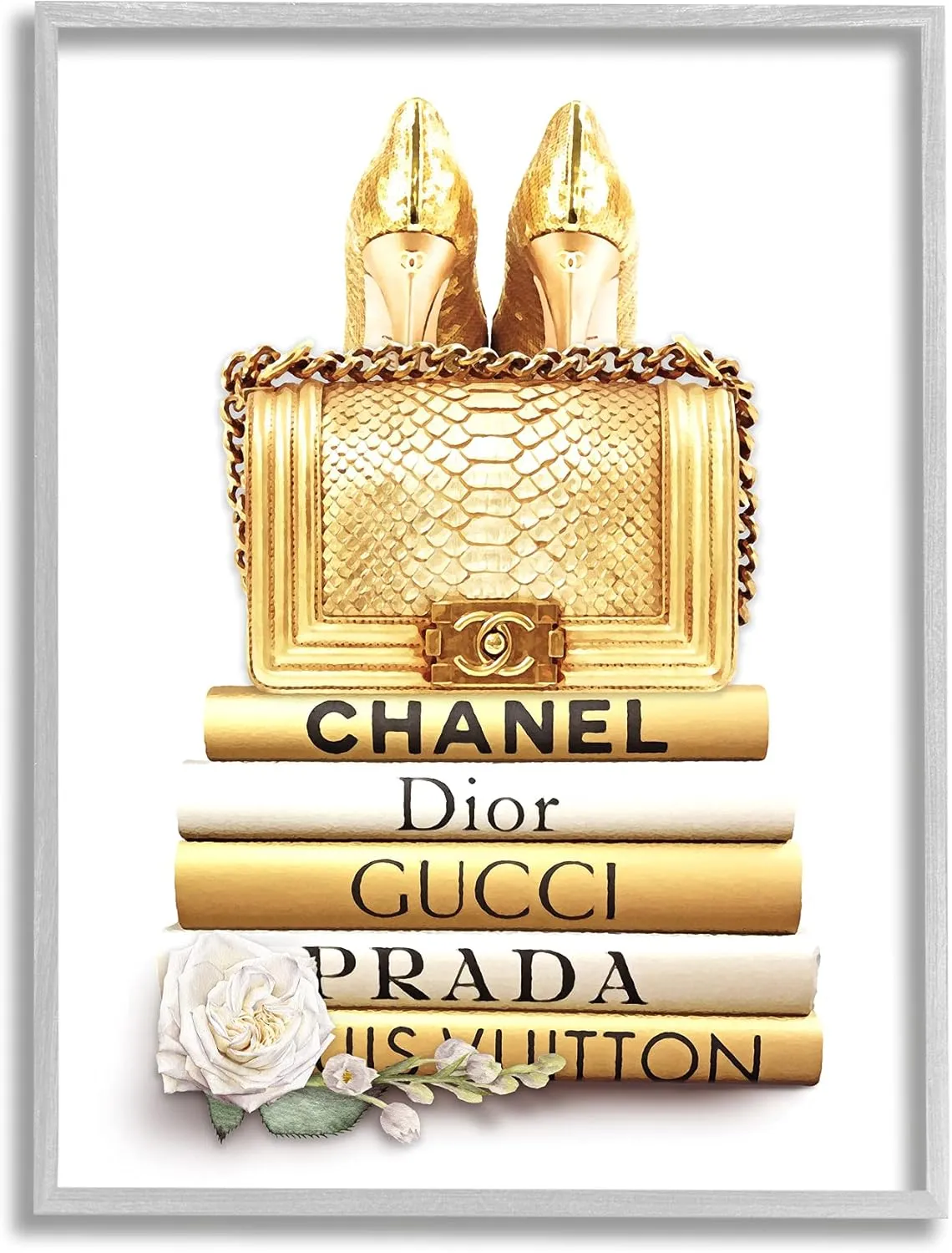 Stupell Industries Divine Golden Fashion Purse on Glam Designer Bookstack