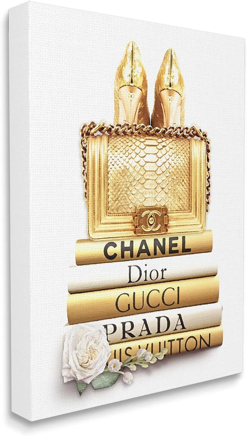 Stupell Industries Divine Golden Fashion Purse on Glam Designer Bookstack