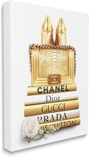 Stupell Industries Divine Golden Fashion Purse on Glam Designer Bookstack