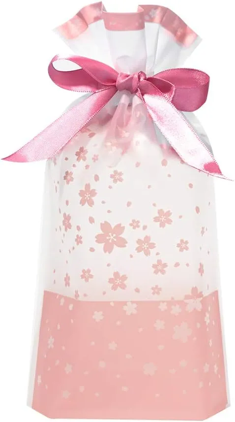 SumDirect Pink Plastic Drawstring Gift Bags - 50 Pcs 6x9 Inch Goodie Bags Cherry Blossom Party Favor Treat Bags Food Storage Bags Gift Wrapping Package