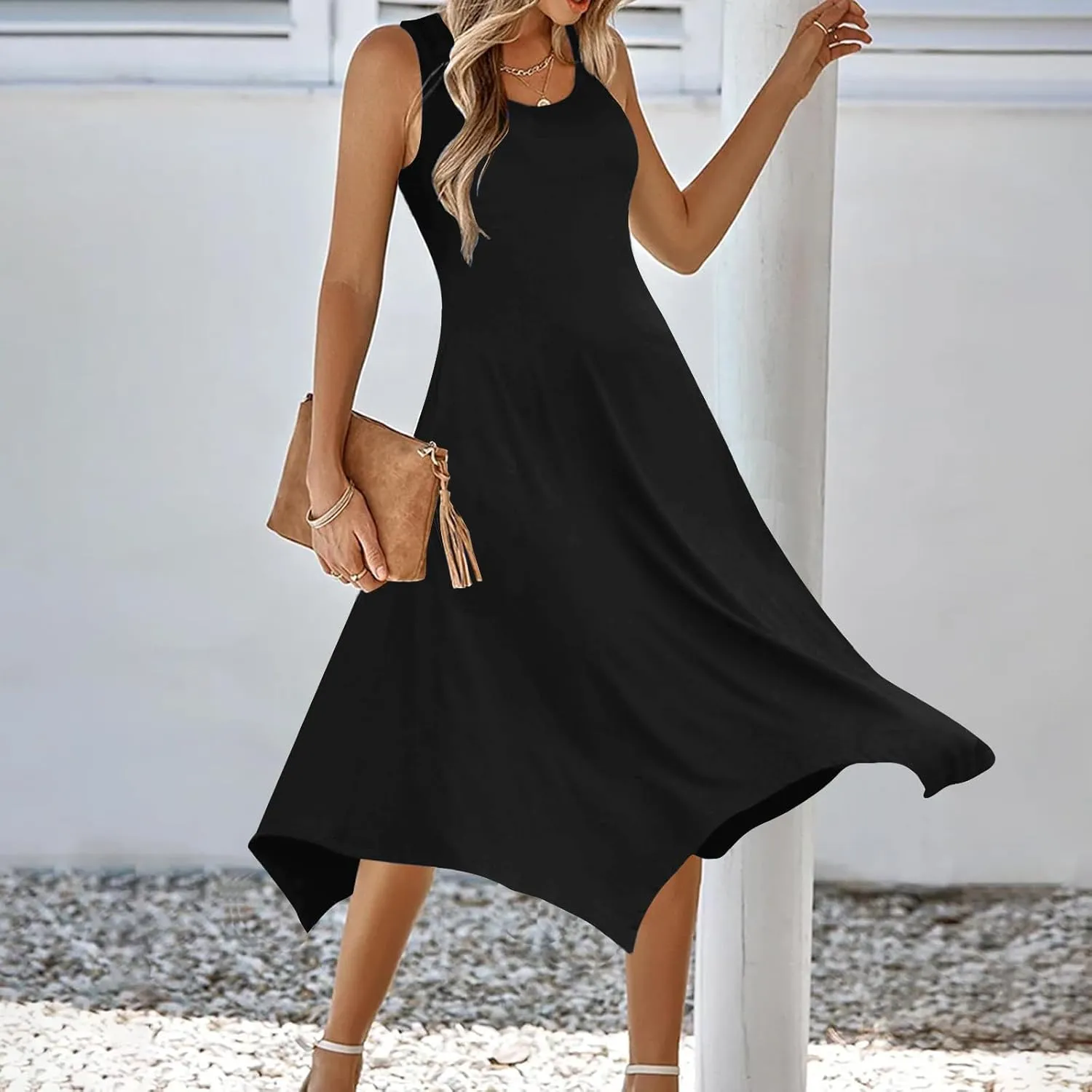 Summer Beach Dresses for Women 2024 Trendy Sleeveless Flowy Long Maxi Tank Dress Casual Loose Sundresses