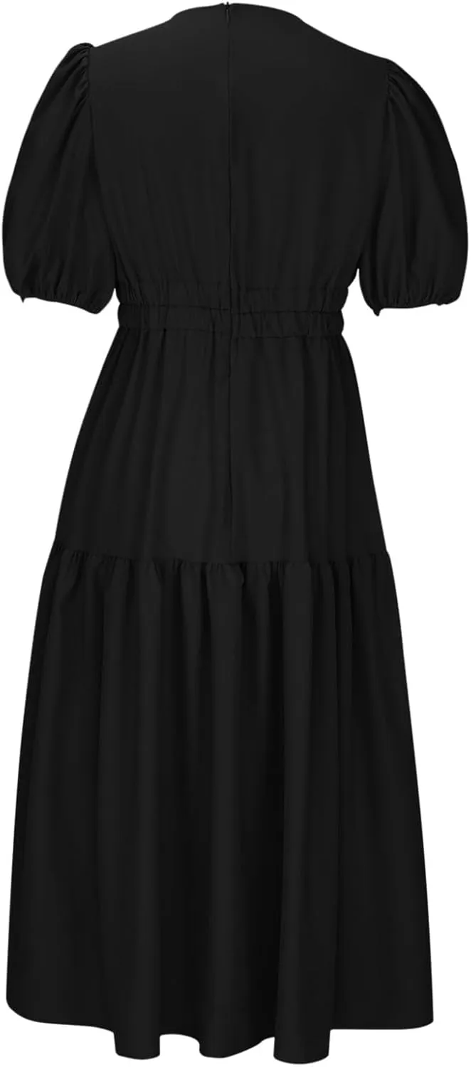 Summer Dresses for Women 2024 Sexy Deep V Neck Maxi Dress Casual Short Sleeve Plus Size Sun Dress Summer Vacation Dress