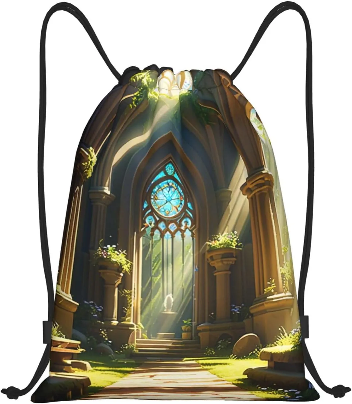 Sunlit Sanctuary Print Drawstring Bags 210D Polyester Backpack Foldable Sports Drawstring Sack Mini Travel Daypack