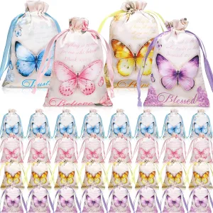 Talltalk 100 Pcs Butterfly Gift Bags Christian Satin Bag with Drawstring 4 x 6 Inch Religious Party Favor Bags for Birthday Baby Shower Wedding Party Supplies