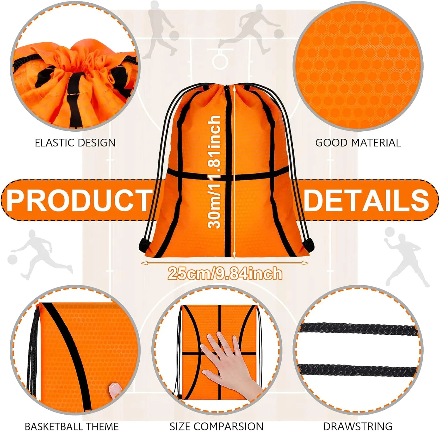 Tanlade 24 Pcs Sport Drawstring Bags Cinch Sack Candy Drawstring Bag Sport Party Goodie Favor Bags Supplies Gifts for Sports Party Men Women (Basketball,10 x 12 Inch)