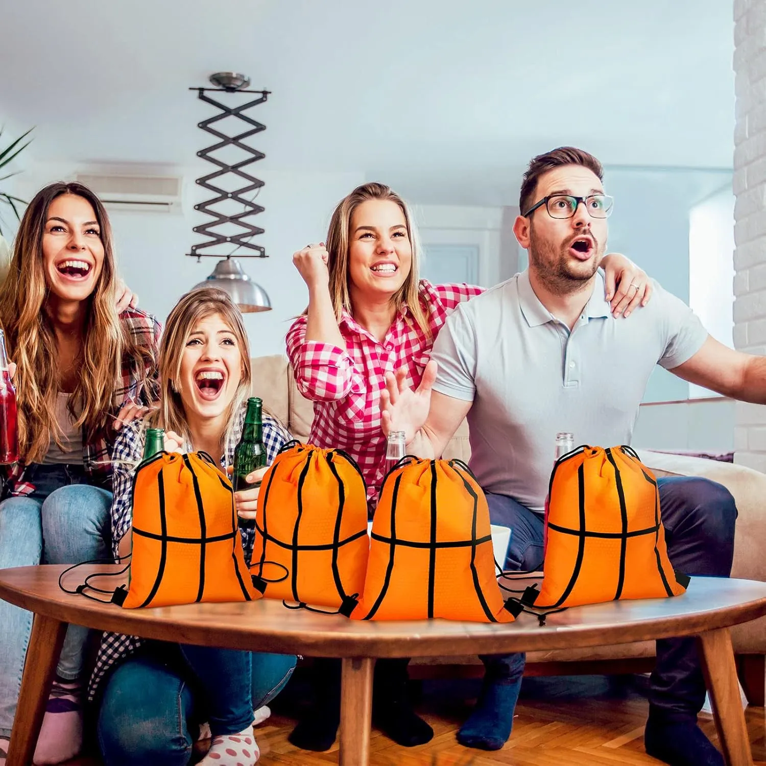 Tanlade 24 Pcs Sport Drawstring Bags Cinch Sack Candy Drawstring Bag Sport Party Goodie Favor Bags Supplies Gifts for Sports Party Men Women (Basketball,10 x 12 Inch)
