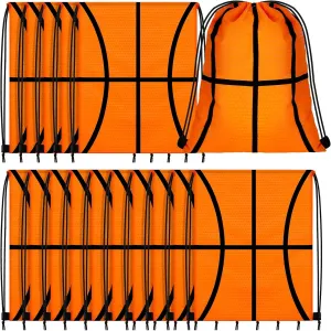 Tanlade 24 Pcs Sport Drawstring Bags Cinch Sack Candy Drawstring Bag Sport Party Goodie Favor Bags Supplies Gifts for Sports Party Men Women (Basketball,10 x 12 Inch)