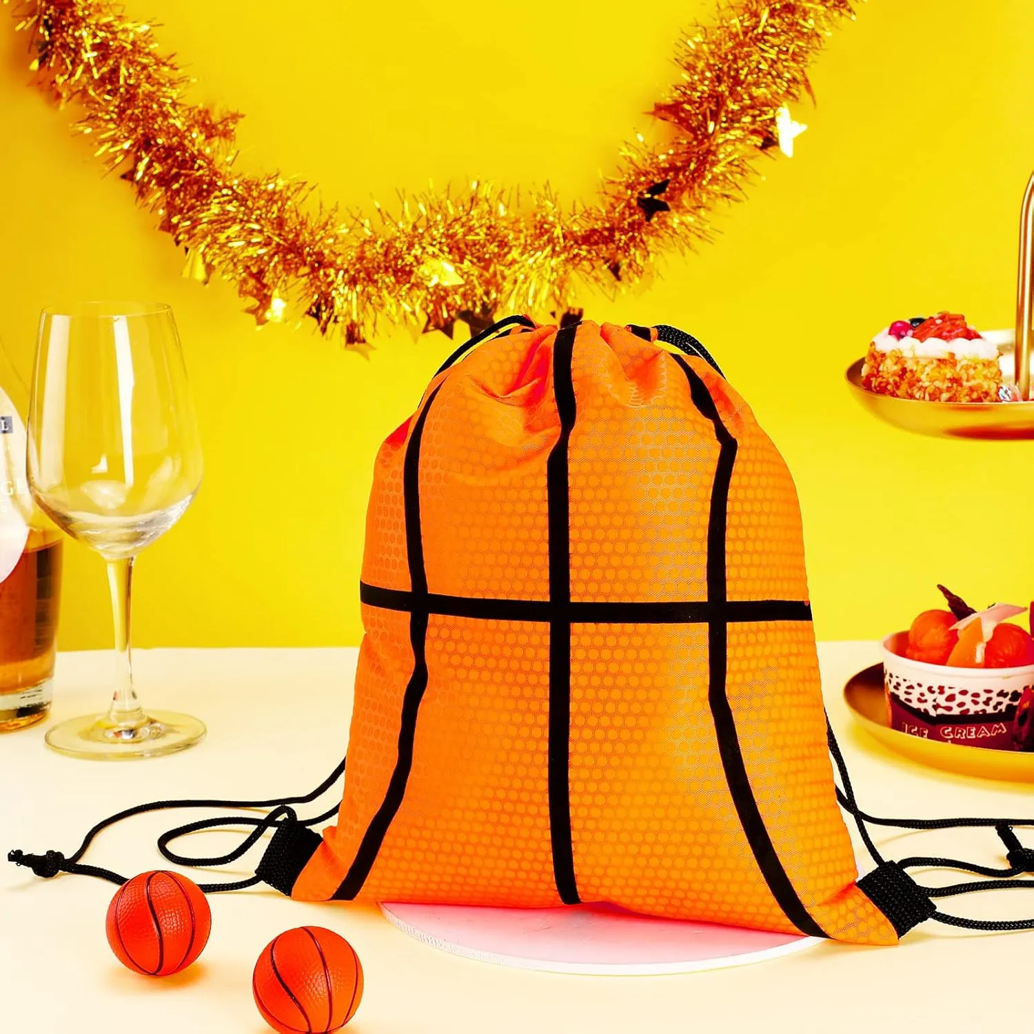 Tanlade 24 Pcs Sport Drawstring Bags Cinch Sack Candy Drawstring Bag Sport Party Goodie Favor Bags Supplies Gifts for Sports Party Men Women (Basketball,10 x 12 Inch)