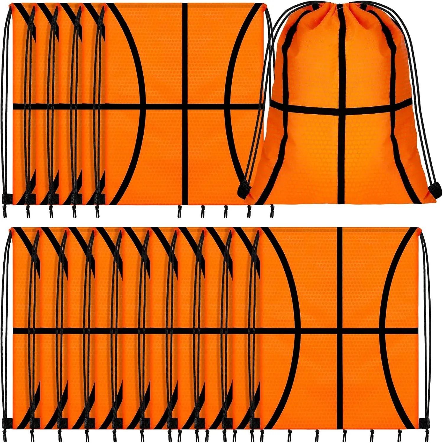 Tanlade 24 Pcs Sport Drawstring Bags Cinch Sack Candy Drawstring Bag Sport Party Goodie Favor Bags Supplies Gifts for Sports Party Men Women (Basketball,10 x 12 Inch)