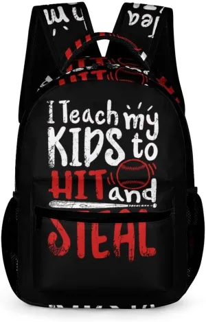 Teach Kids to Hit And Steal Baseball Fashion Backpack Cute Daypack Unisex Laptop Bag for Travel Business Work