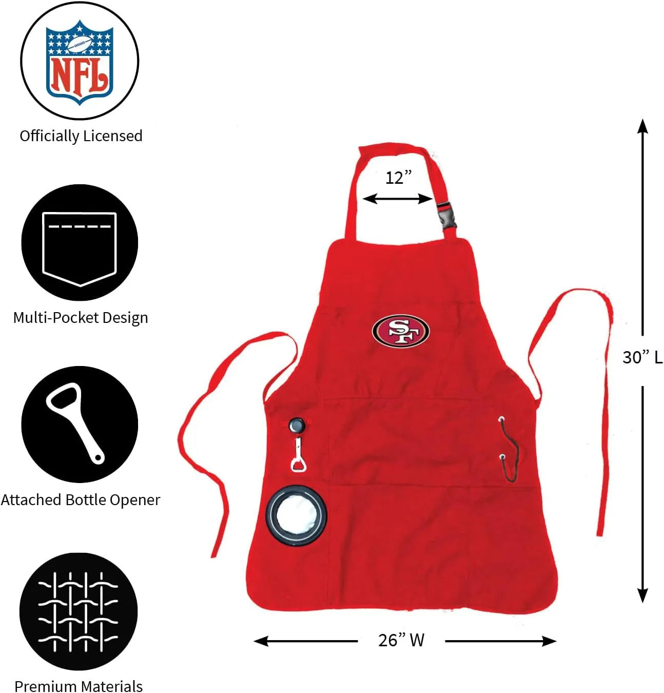 Team Sports America NFL Ultimate Grilling Apron with Bottle Opener and Insulated Beverage Holder, Adjustable Straps