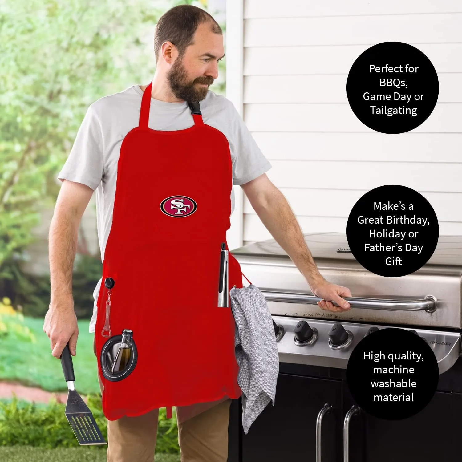 Team Sports America NFL Ultimate Grilling Apron with Bottle Opener and Insulated Beverage Holder, Adjustable Straps